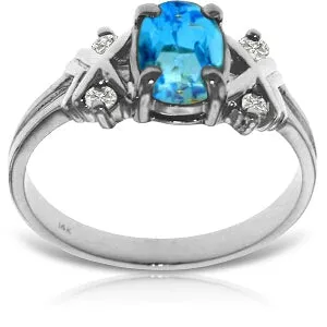 0.97 Carat 14K Solid White Gold Love Me Do Blue Topaz Diamond Ring