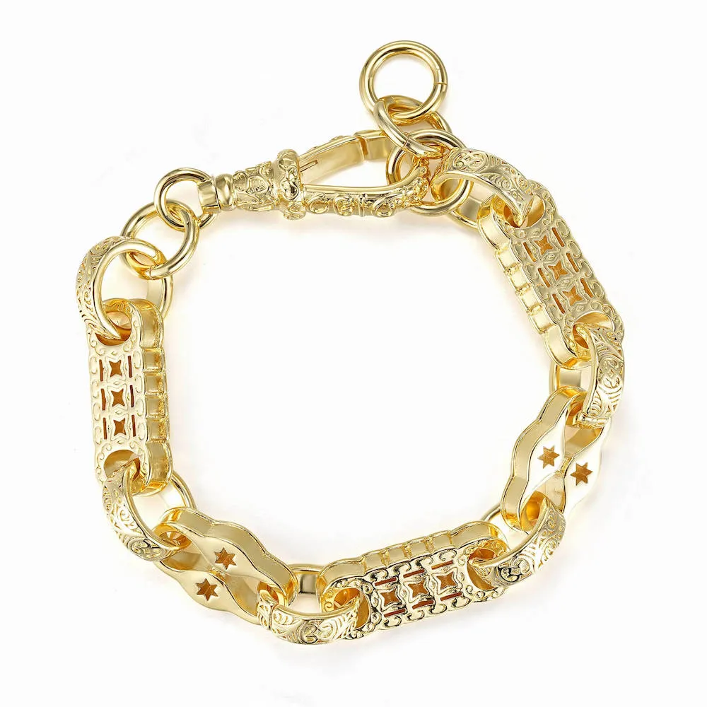 11mm Gold Filled Stars and Bars Bracelet Albert Clasp 7/7.5 Inch