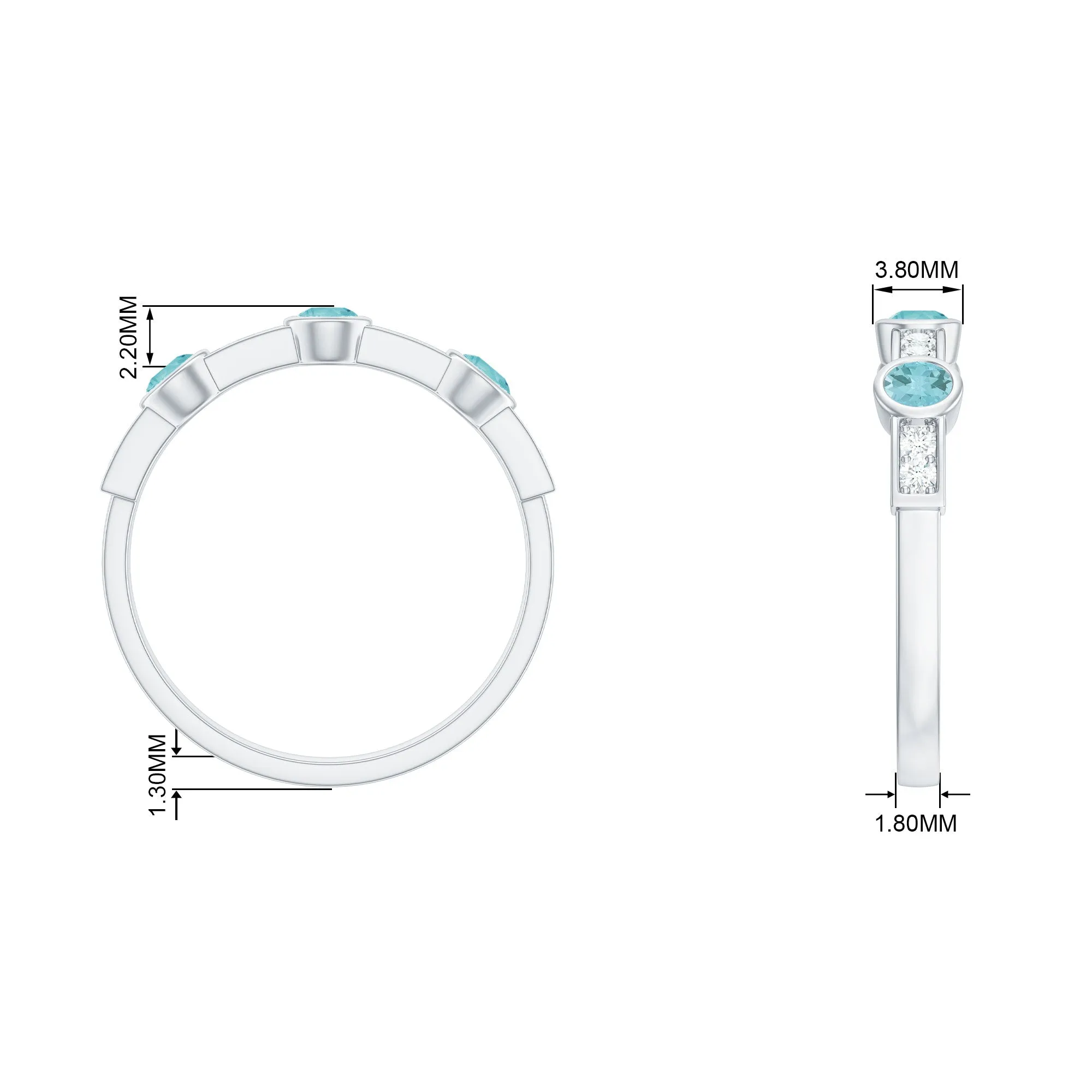 1/2 CT Sky Blue Topaz and Diamond Minimal Half Eternity Ring