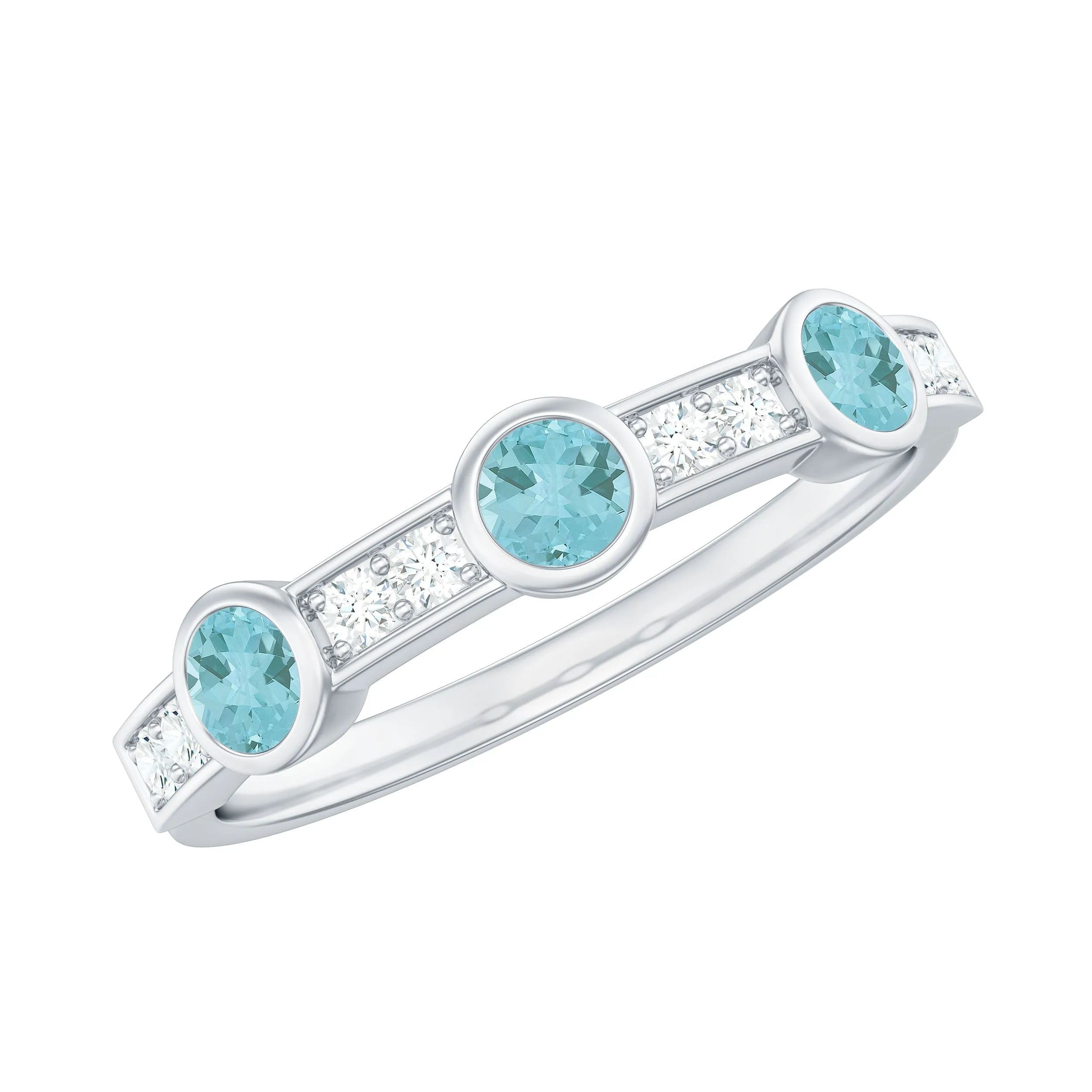 1/2 CT Sky Blue Topaz and Diamond Minimal Half Eternity Ring