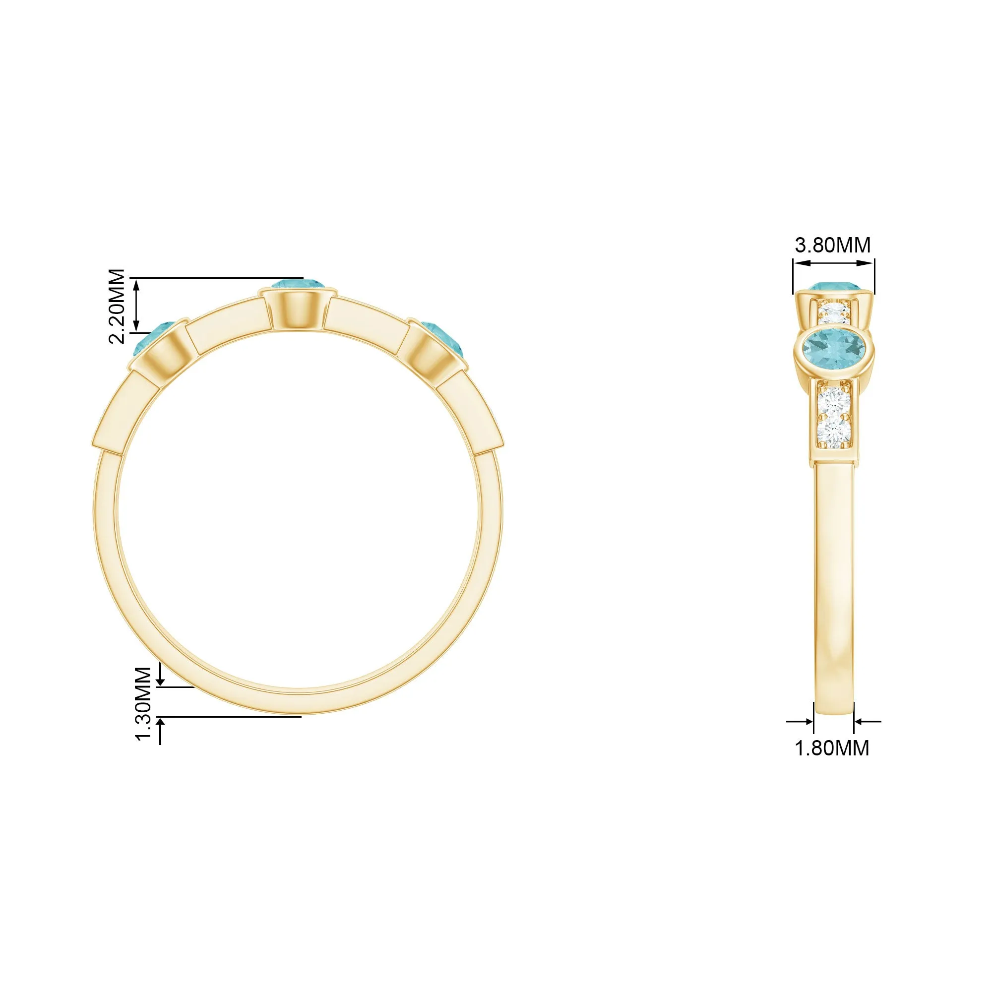 1/2 CT Sky Blue Topaz and Diamond Minimal Half Eternity Ring