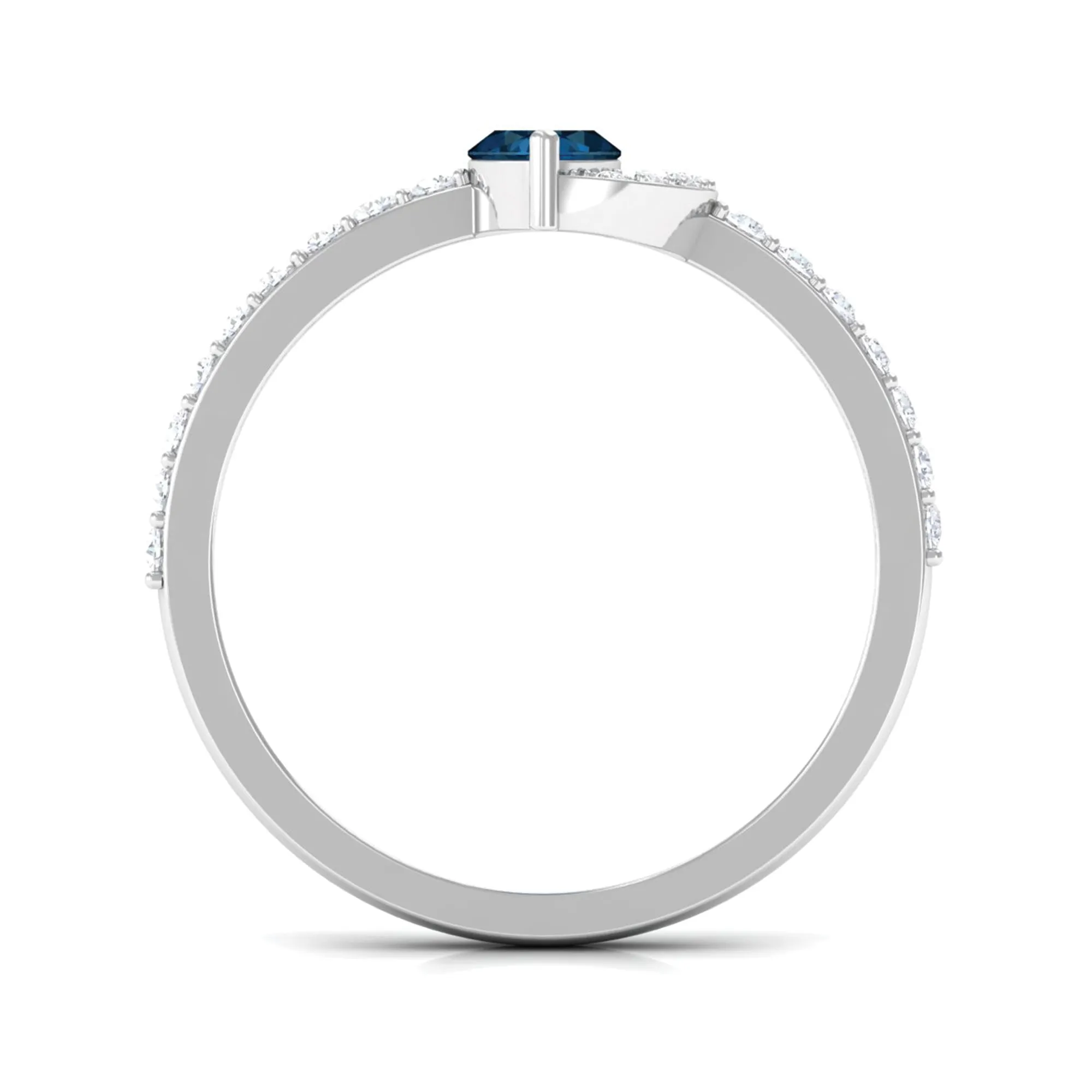 1.25 CT Marquise London Blue Topaz Minimal Ring with Diamond