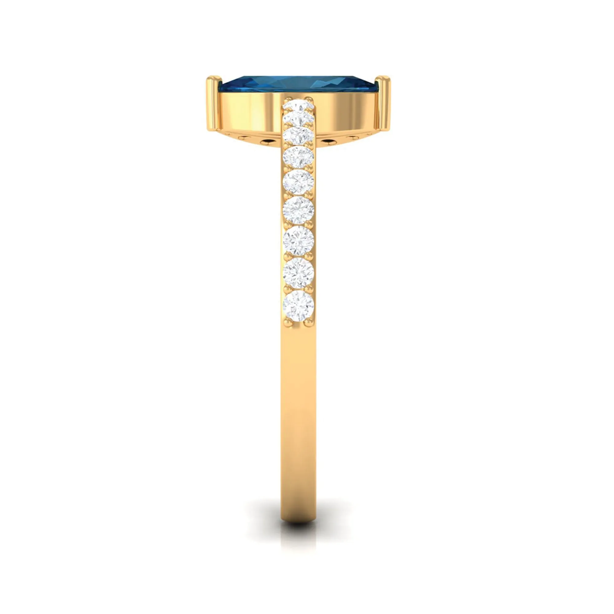 1.25 CT Marquise London Blue Topaz Minimal Ring with Diamond