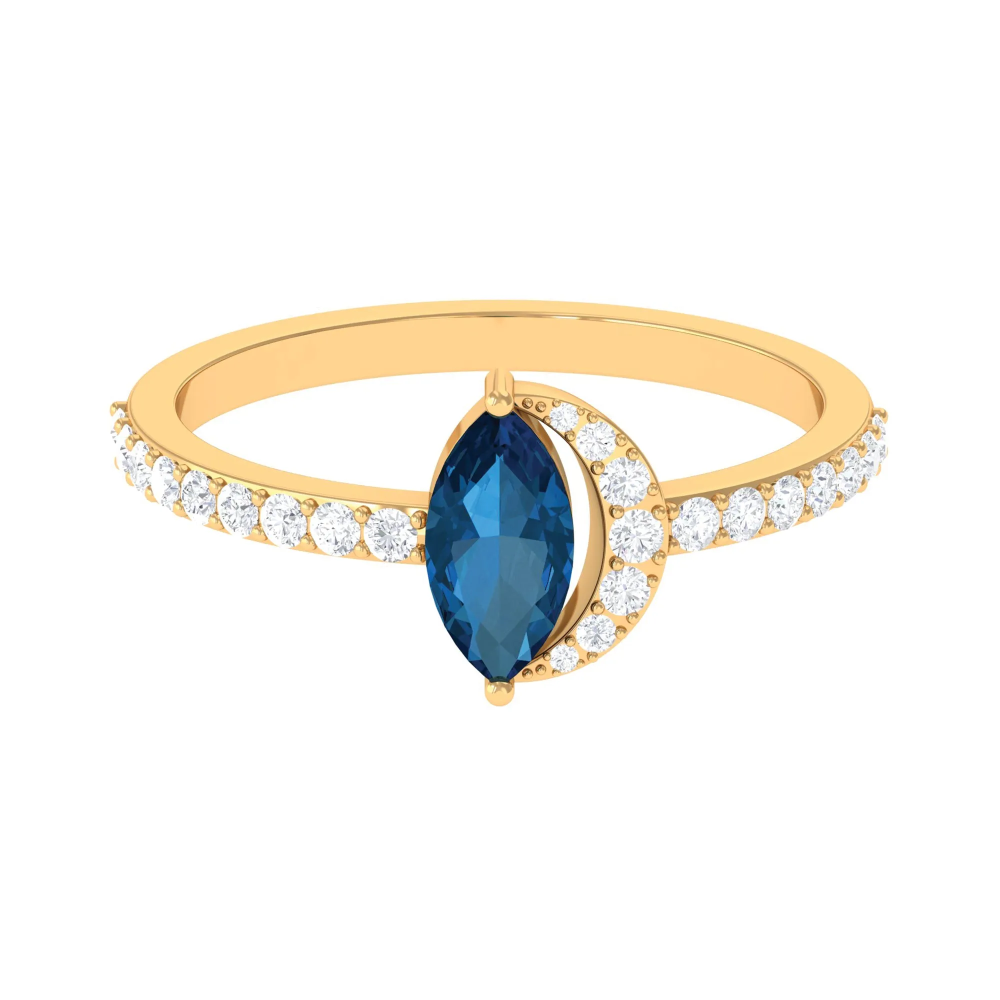 1.25 CT Marquise London Blue Topaz Minimal Ring with Diamond