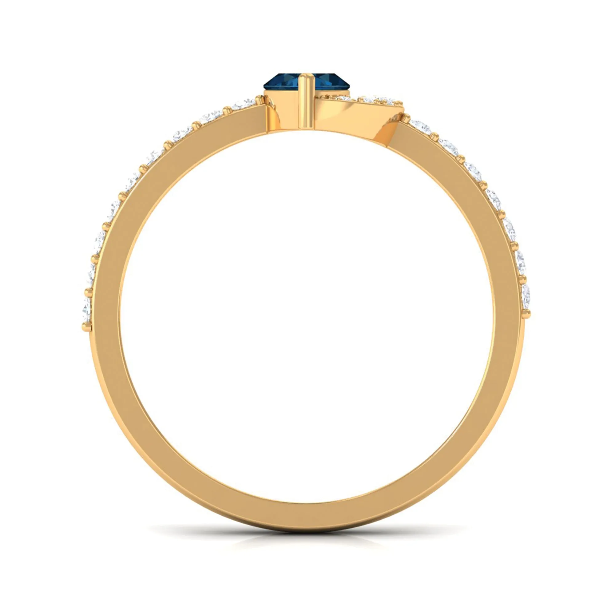 1.25 CT Marquise London Blue Topaz Minimal Ring with Diamond