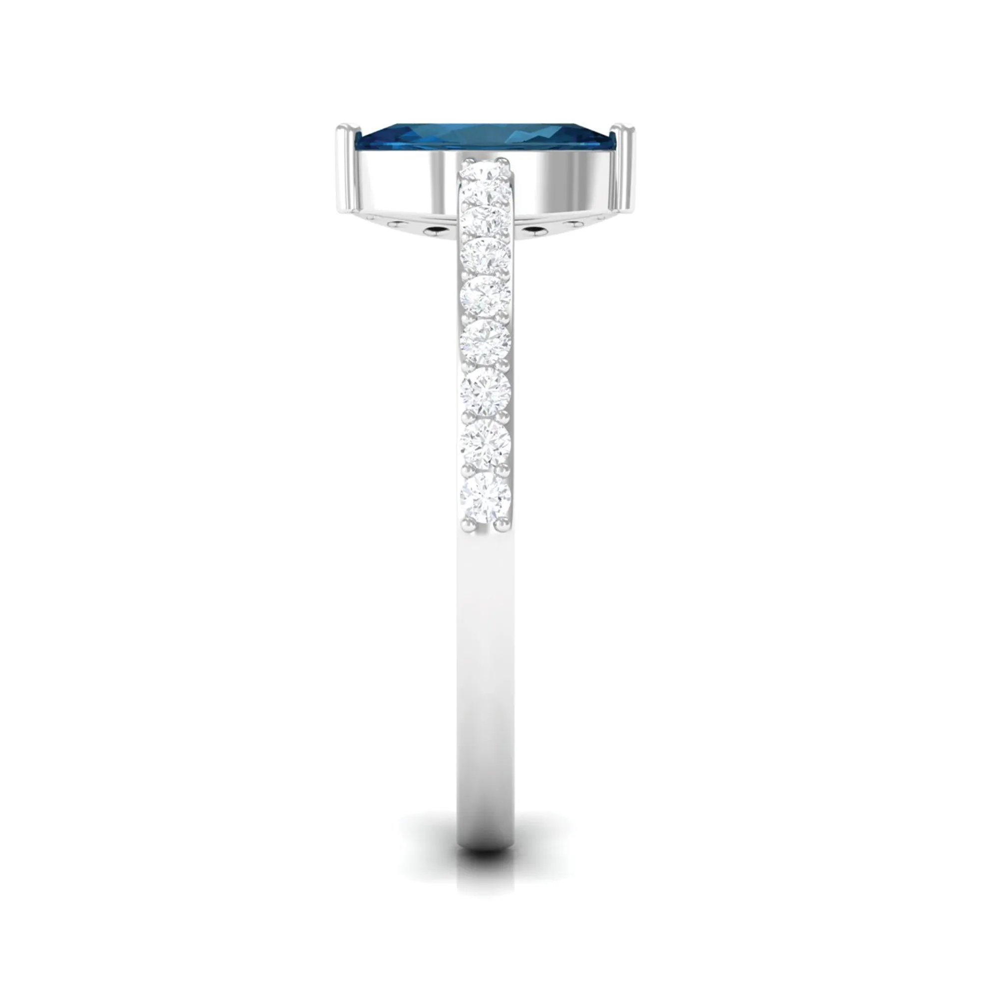 1.25 CT Marquise London Blue Topaz Minimal Ring with Diamond