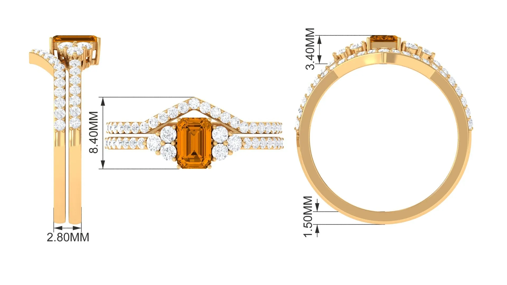 1.25 CT Natural Citrine and Moissanite Ring Set in Prong Setting