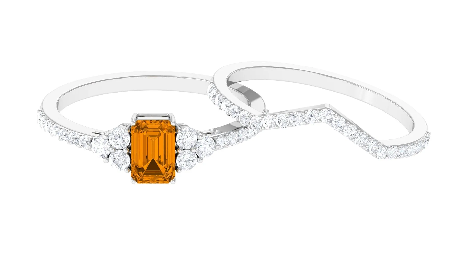 1.25 CT Natural Citrine and Moissanite Ring Set in Prong Setting