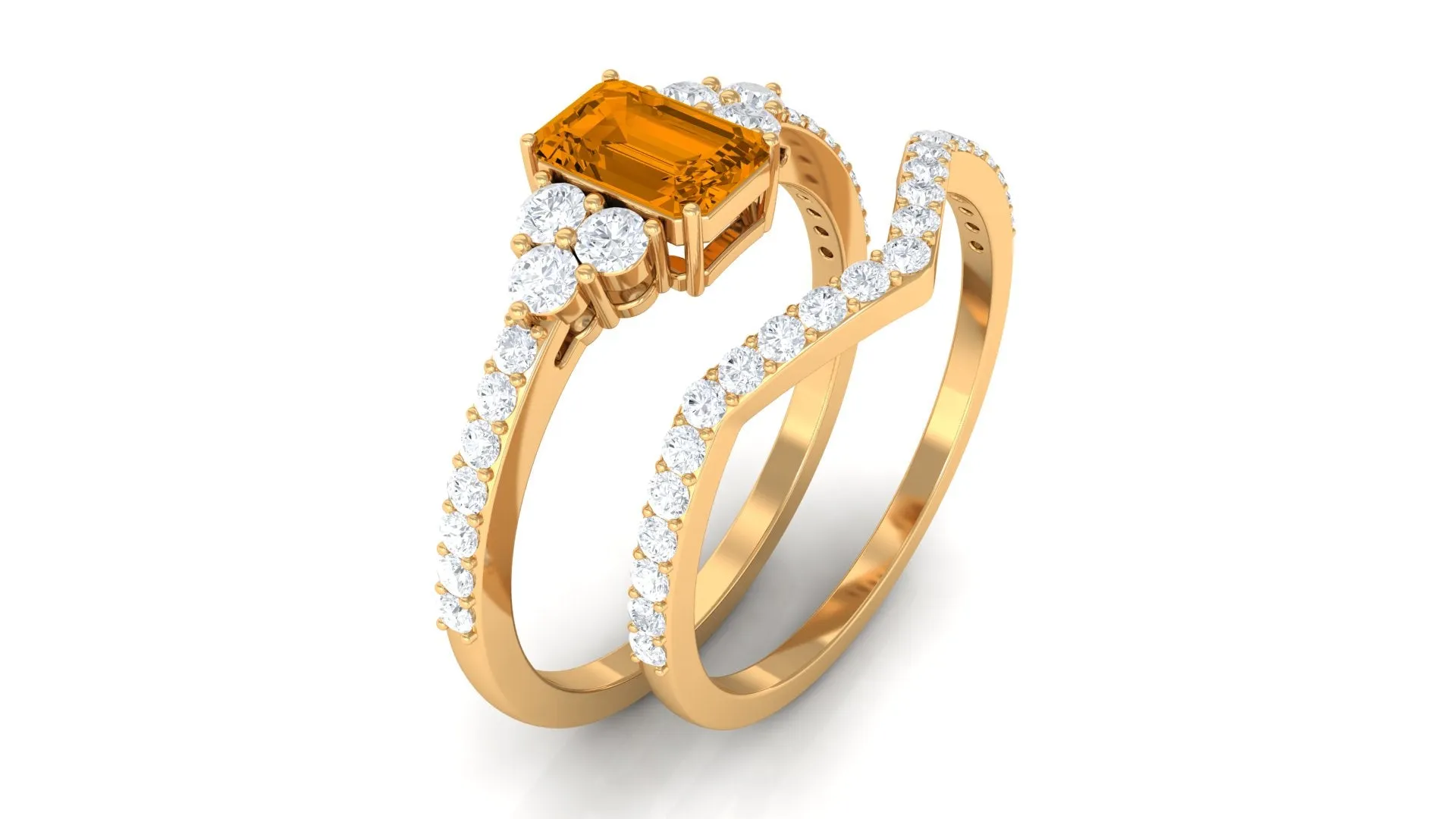 1.25 CT Natural Citrine and Moissanite Ring Set in Prong Setting