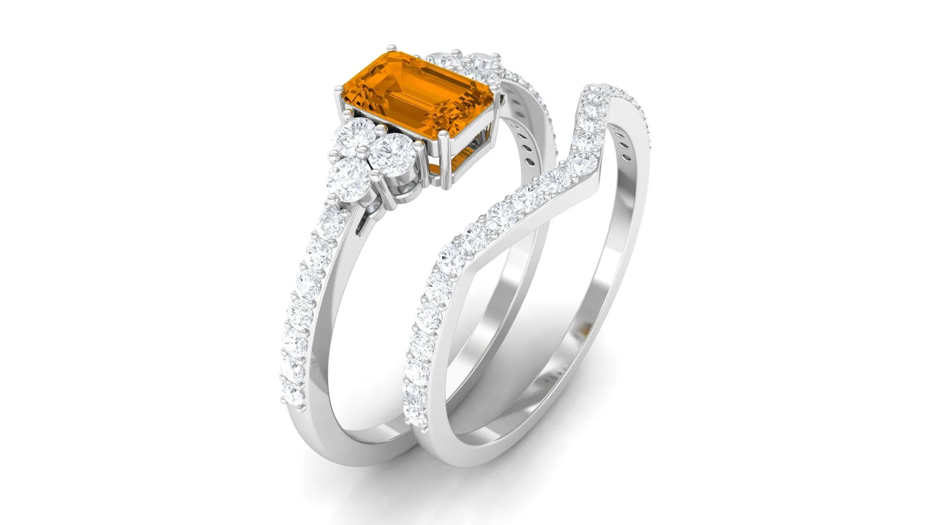 1.25 CT Natural Citrine and Moissanite Ring Set in Prong Setting