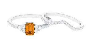 1.25 CT Natural Citrine and Moissanite Ring Set in Prong Setting