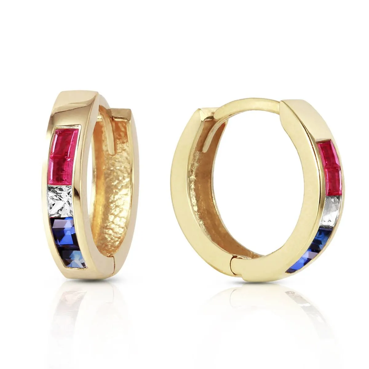 1.28 Carat 14K Solid Yellow Gold Hoop Earrings Natural Multi Gemstones