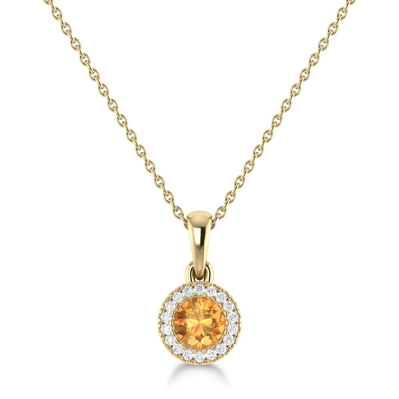14K Gold Diamond & Citrine Circle Pendant