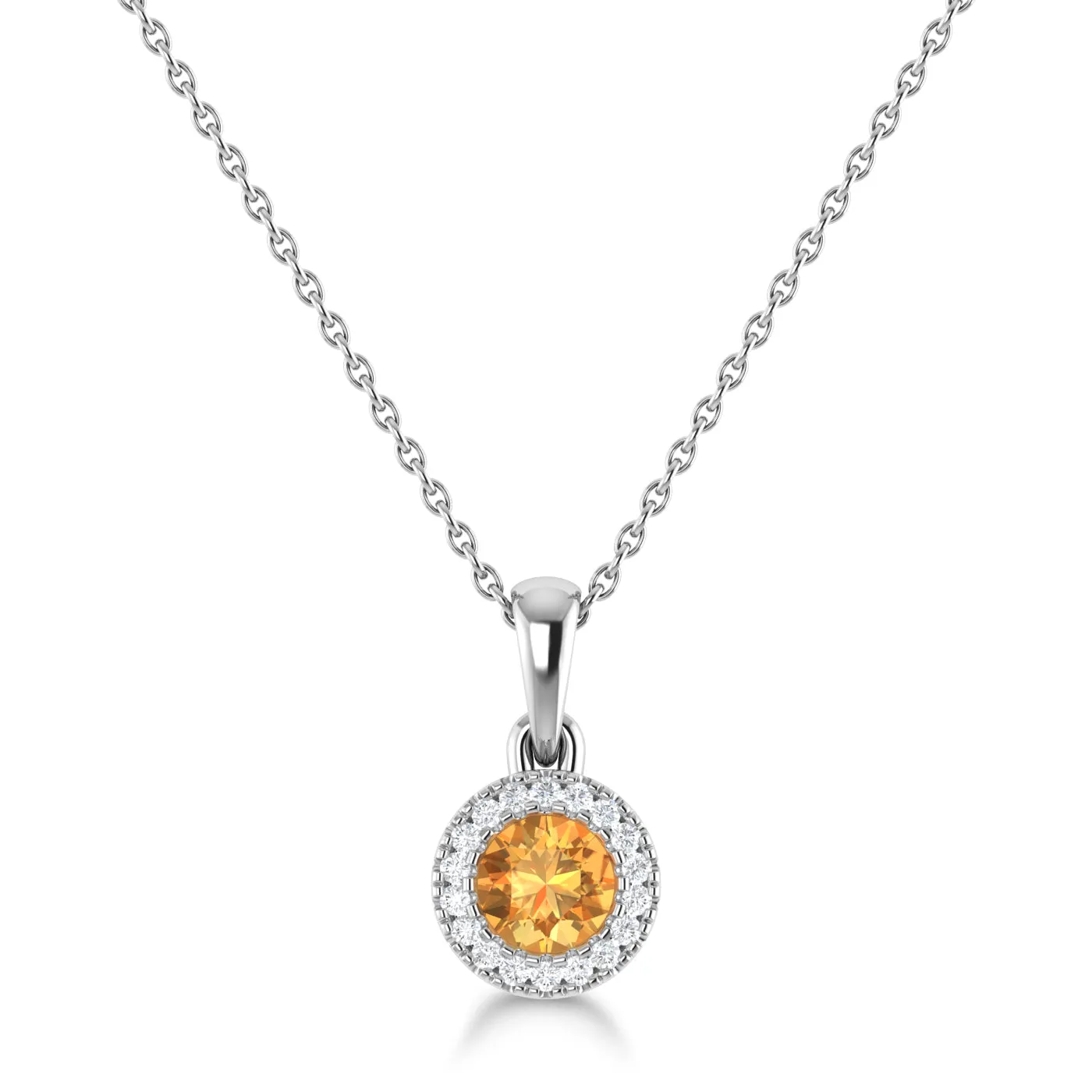 14K Gold Diamond & Citrine Circle Pendant