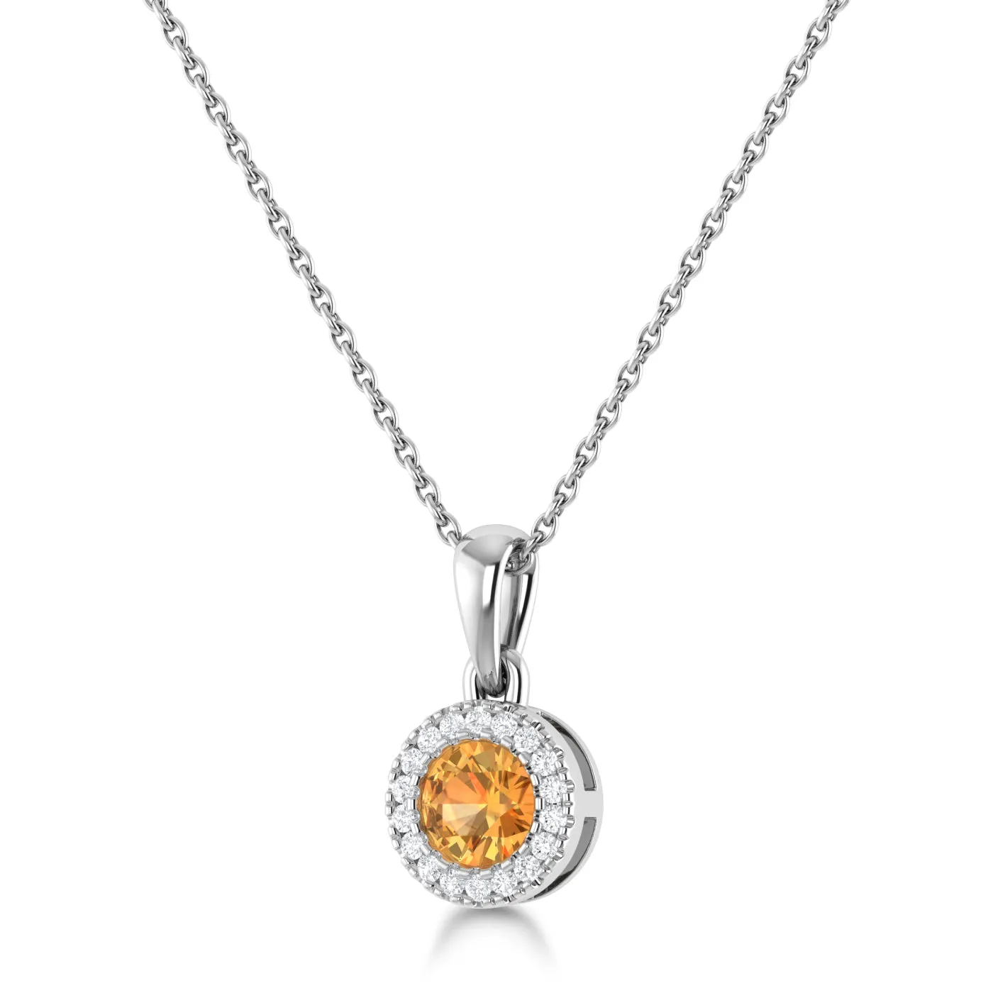 14K Gold Diamond & Citrine Circle Pendant