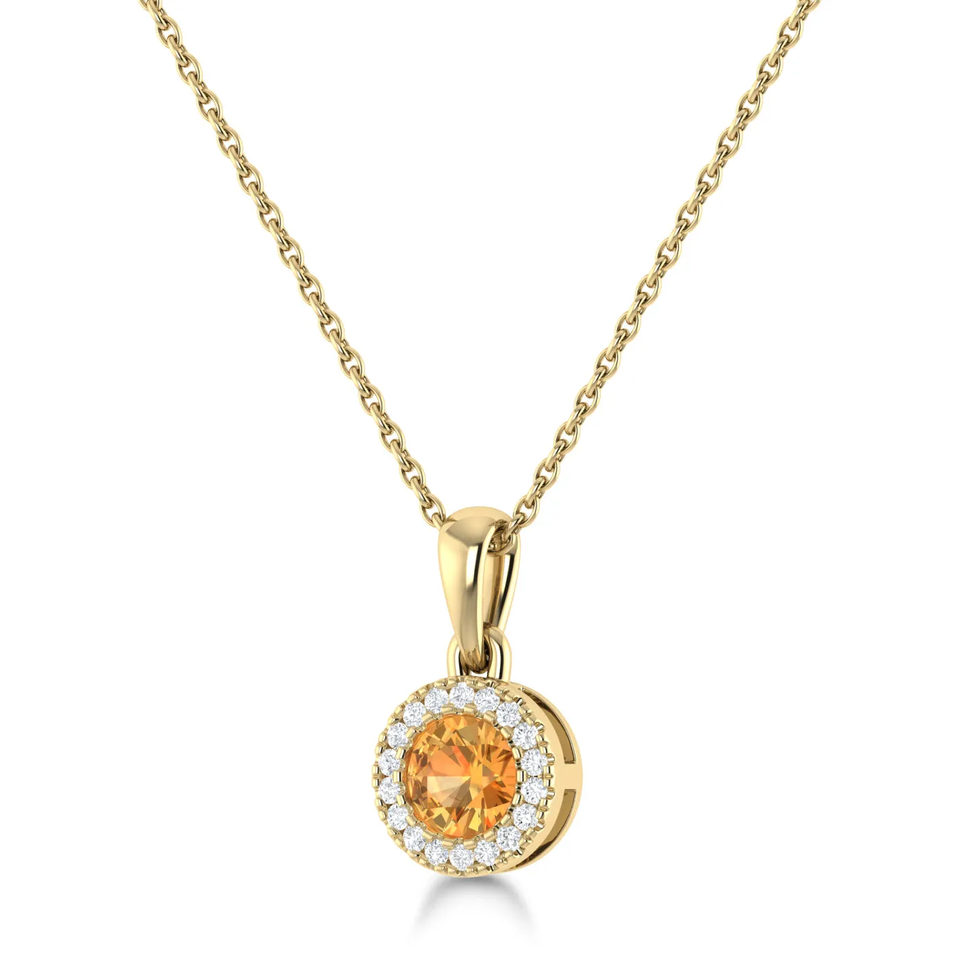 14K Gold Diamond & Citrine Circle Pendant