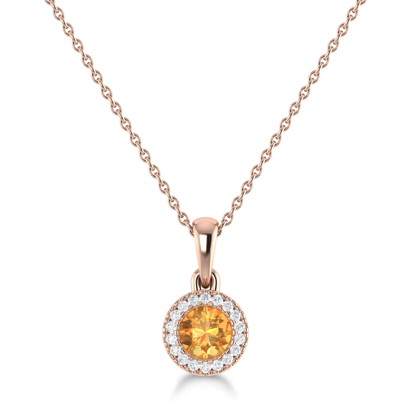 14K Gold Diamond & Citrine Circle Pendant