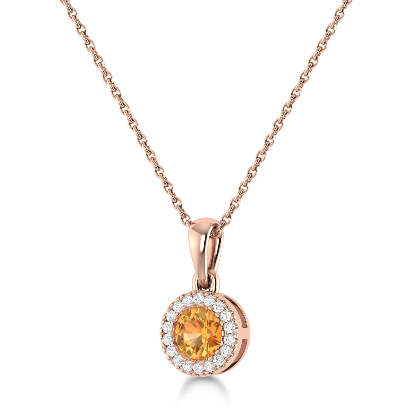 14K Gold Diamond & Citrine Circle Pendant