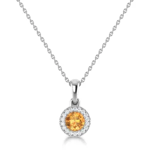 14K Gold Diamond & Citrine Circle Pendant
