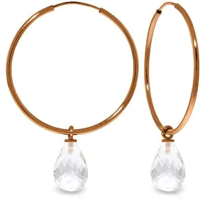 14K Solid Rose Gold Hoop Earrings w/ Natural Rose Topaz
