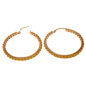 14K Solid Rose Gold Hoop Natural Citrine Earrings Series