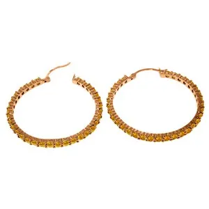 14K Solid Rose Gold Hoop Natural Citrine Earrings Series