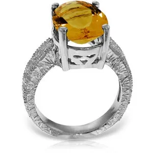 14K Solid White Gold Ring w/ Natural Oval Citrine