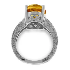 14K Solid White Gold Ring w/ Natural Oval Citrine