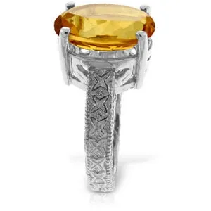 14K Solid White Gold Ring w/ Natural Oval Citrine