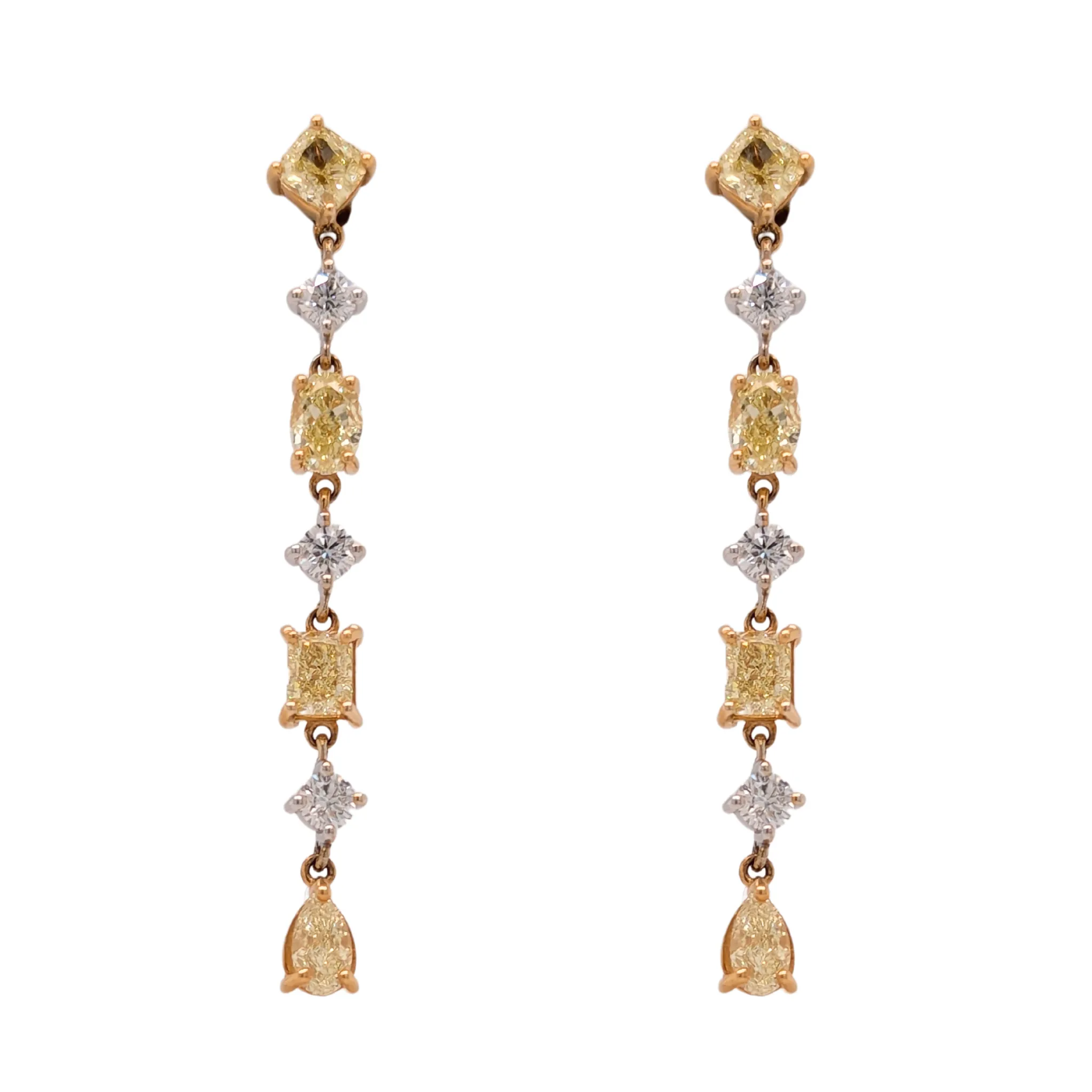 14K Two Tone Yellow & White  Diamond Dangle Earrings