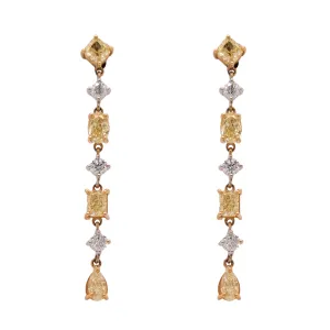 14K Two Tone Yellow & White  Diamond Dangle Earrings