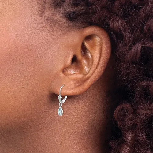 14KT GOLD 0.70 CTW PEAR AQUAMARINE LEVERBACK DROP EARRINGS