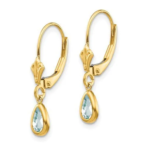 14KT GOLD 0.70 CTW PEAR AQUAMARINE LEVERBACK DROP EARRINGS