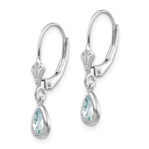 14KT GOLD 0.70 CTW PEAR AQUAMARINE LEVERBACK DROP EARRINGS