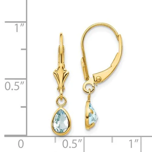 14KT GOLD 0.70 CTW PEAR AQUAMARINE LEVERBACK DROP EARRINGS