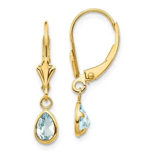 14KT GOLD 0.70 CTW PEAR AQUAMARINE LEVERBACK DROP EARRINGS