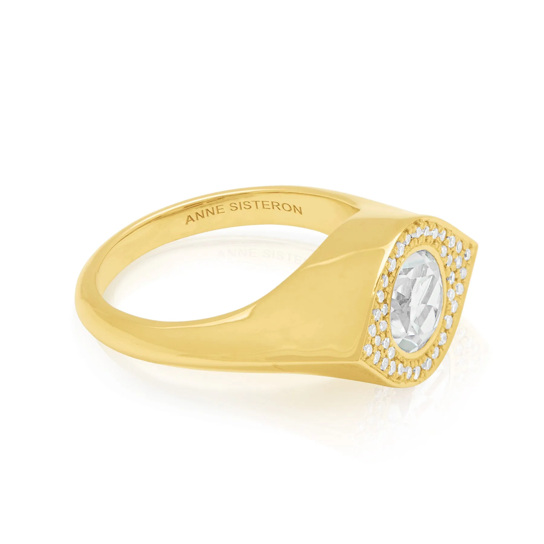 14KT Yellow Gold Topaz Diamond Evil Eye Signet Ring
