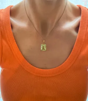 18ct Gold,  Green Citrine Rectangle Pendant