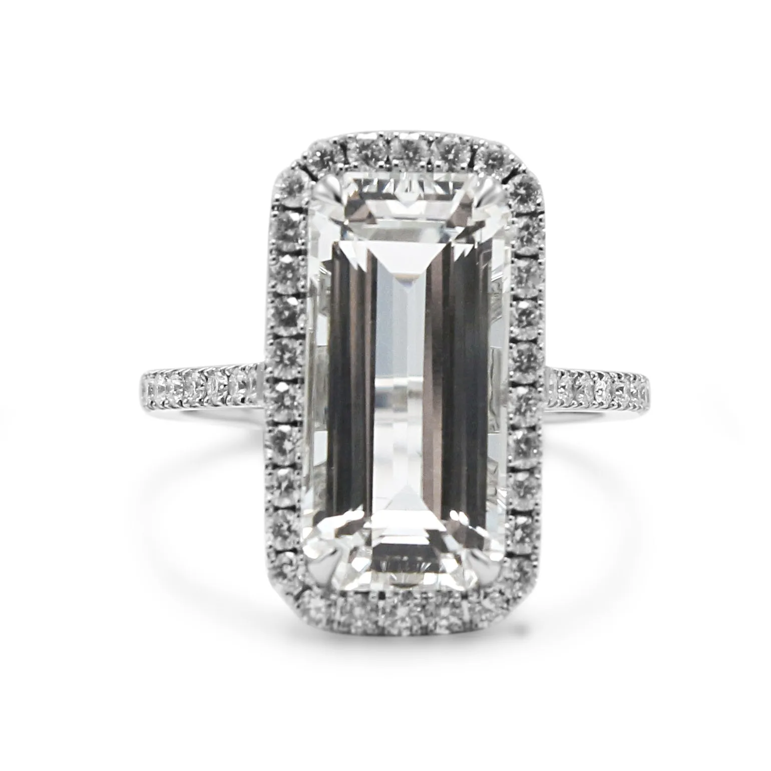 18ct White Gold Diamond & White Topaz Ring, Diamond Shoulders