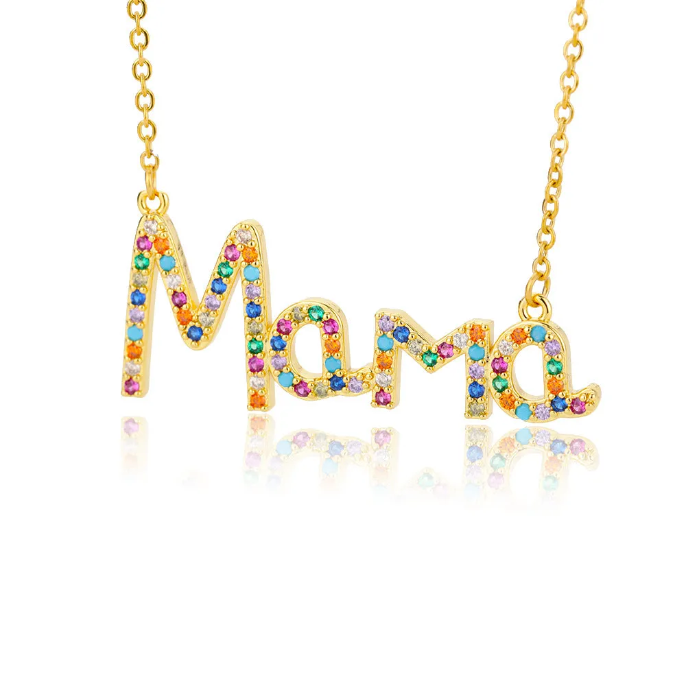 18k Copper Zircon Mom Square Pendant Necklace