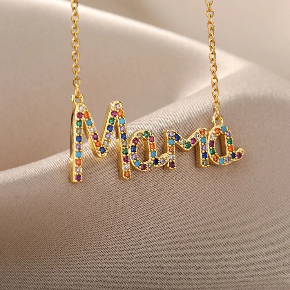18k Copper Zircon Mom Square Pendant Necklace