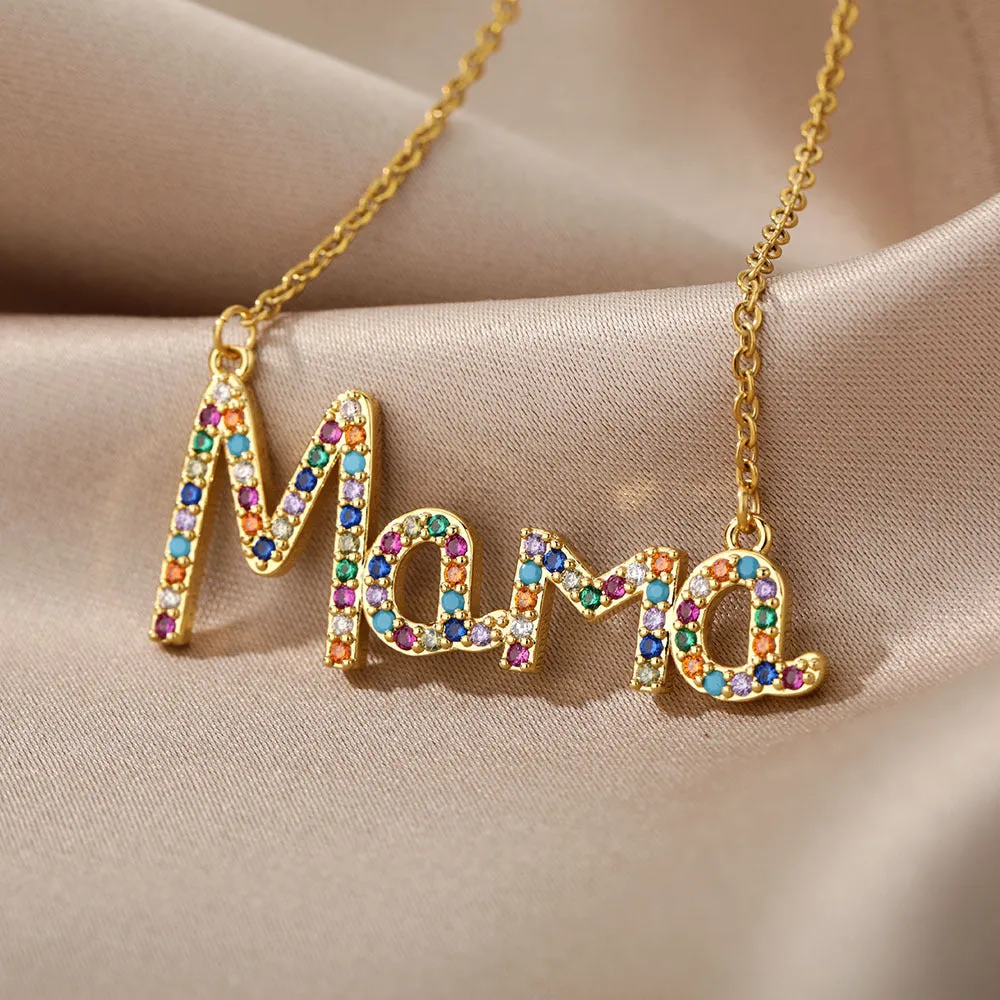 18k Copper Zircon Mom Square Pendant Necklace