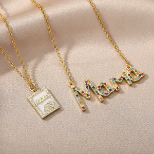 18k Copper Zircon Mom Square Pendant Necklace