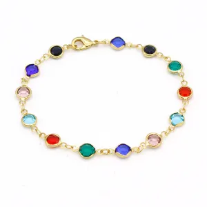 18K Gold Filled High Polish Finsh Gold and Multi Color Crystal Round Ankle Bracelet 10 JJA01