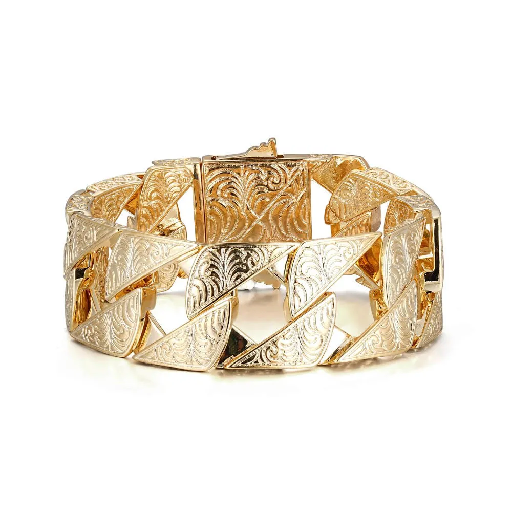 26mm Gold Filled Ornate Chaps Cuban Curb Bracelet 9 Inch