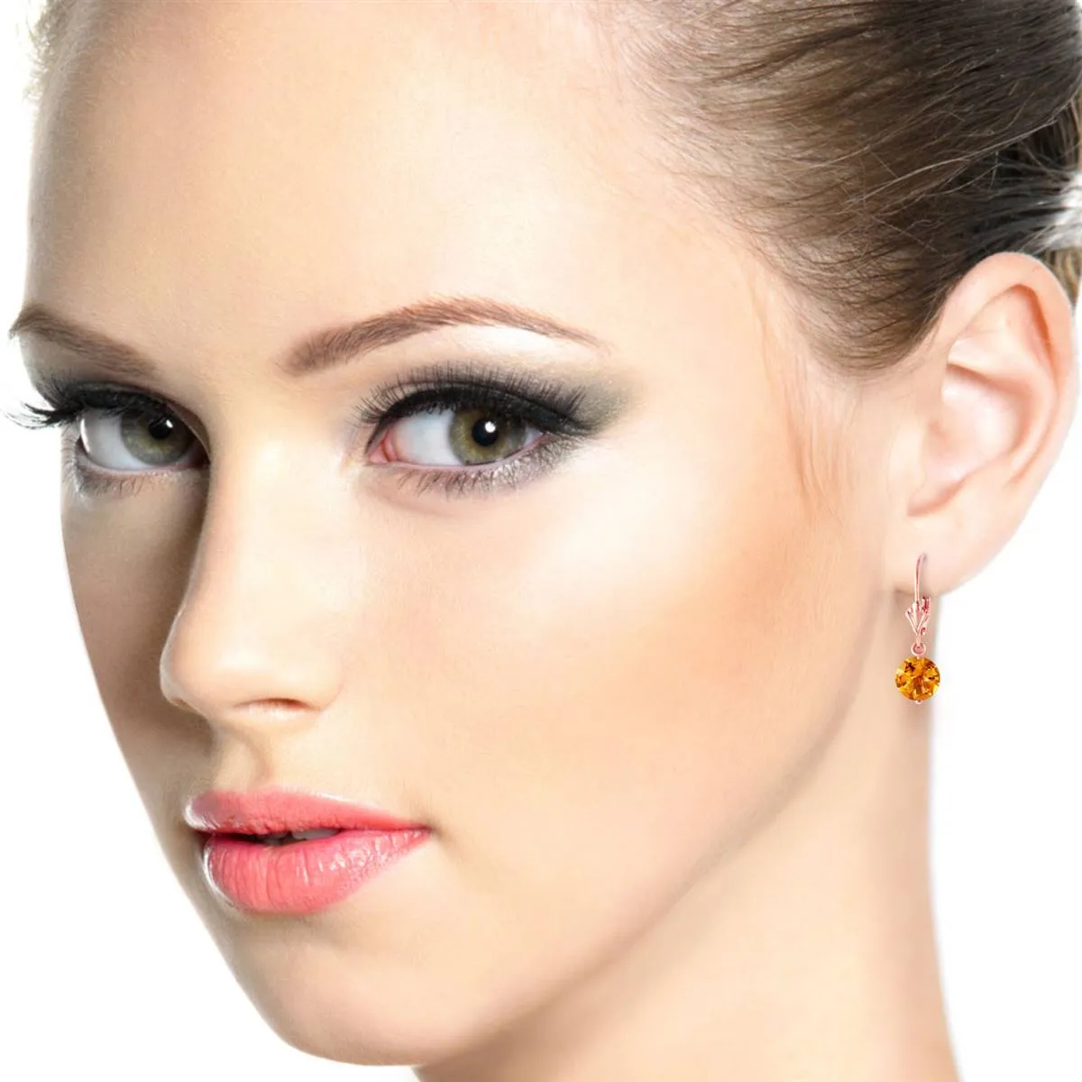 3.1 Carat 14K Solid Rose Gold Leverback Earrings Citrine
