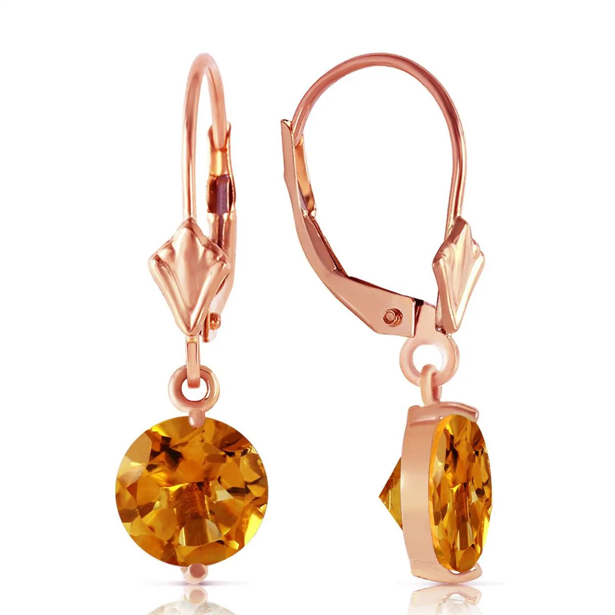 3.1 Carat 14K Solid Rose Gold Leverback Earrings Citrine