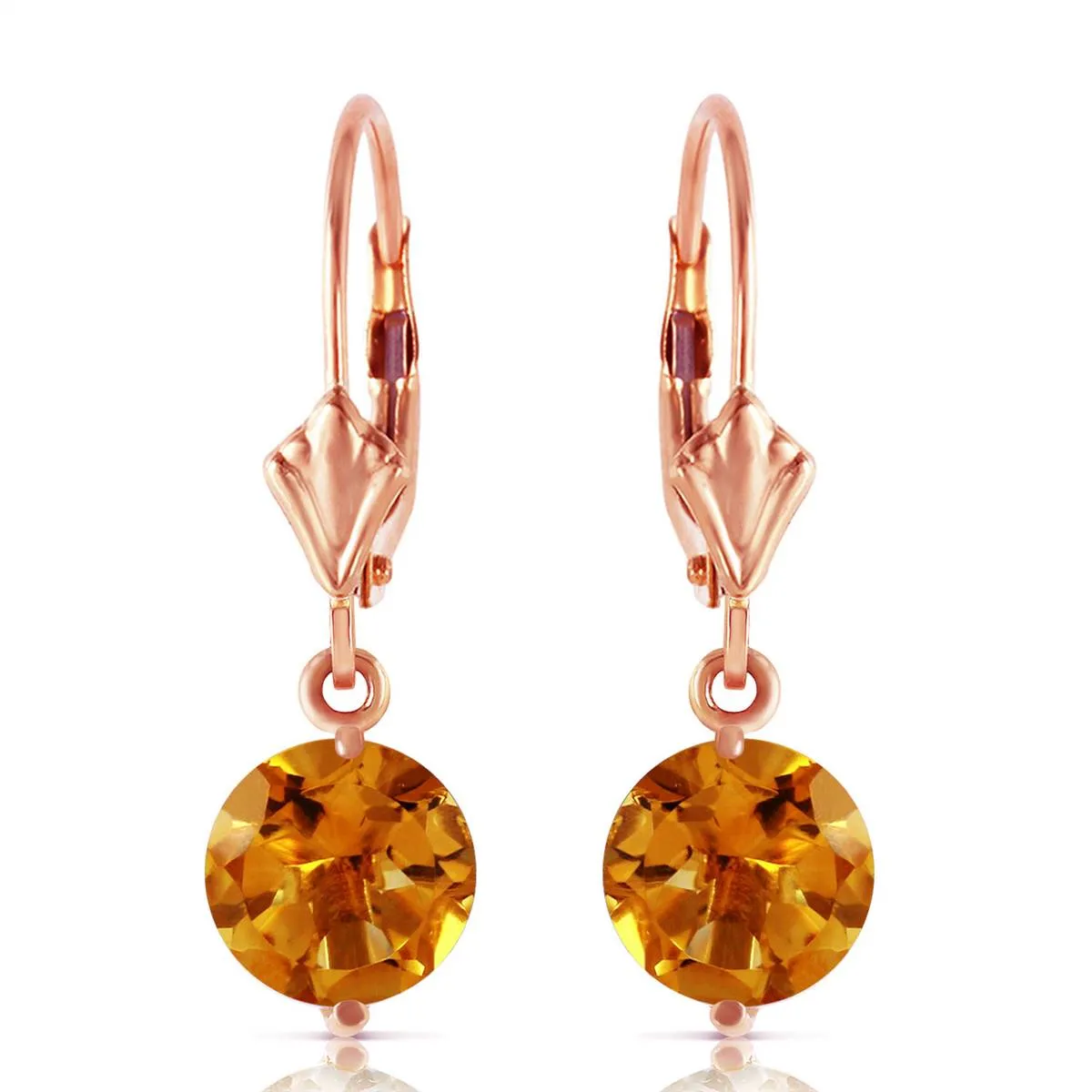 3.1 Carat 14K Solid Rose Gold Leverback Earrings Citrine