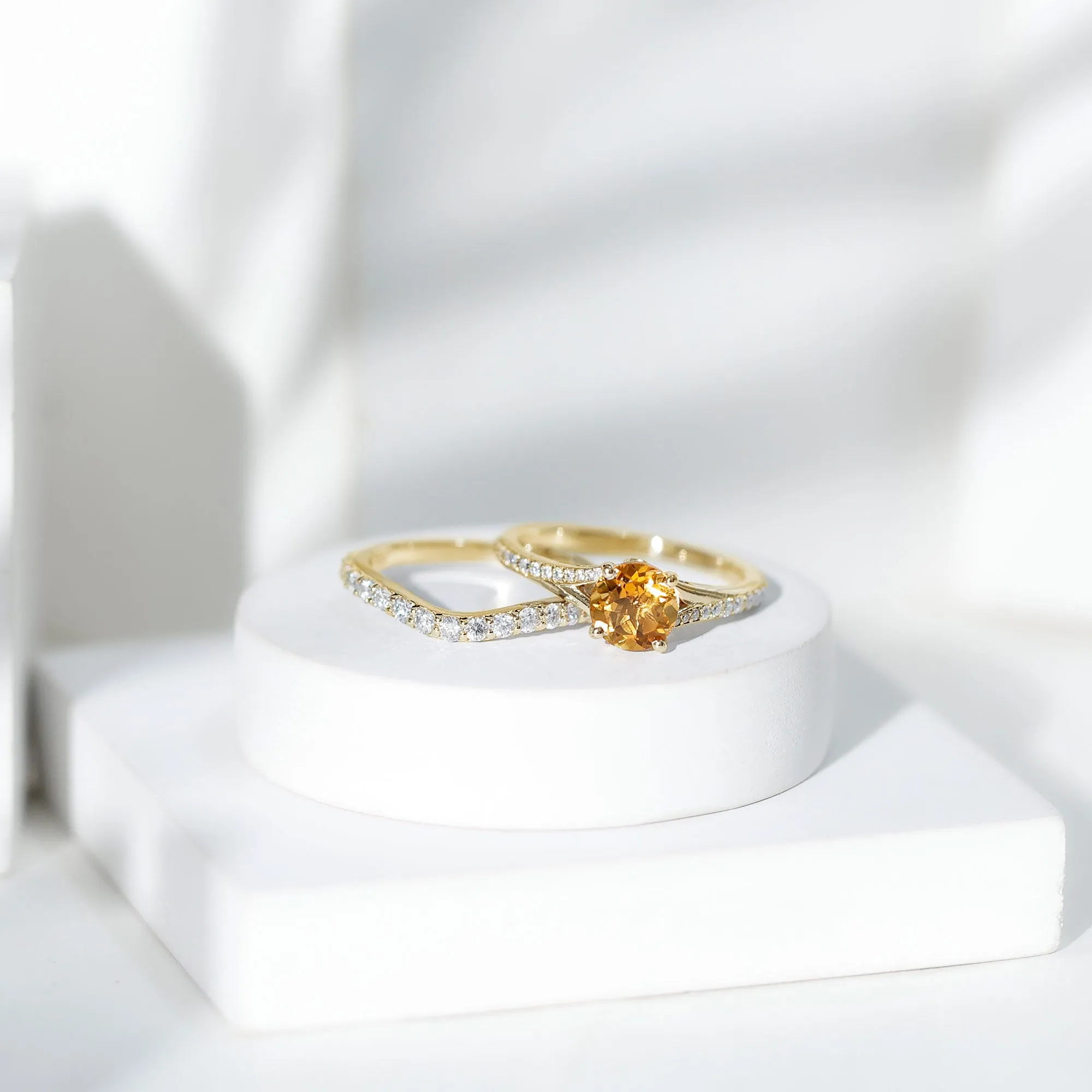 3.50 CT Wedding and Engagement Ring Set with Citrine and Moissanite