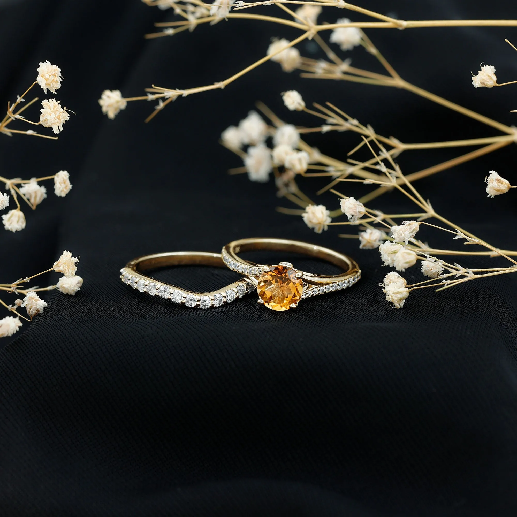 3.50 CT Wedding and Engagement Ring Set with Citrine and Moissanite